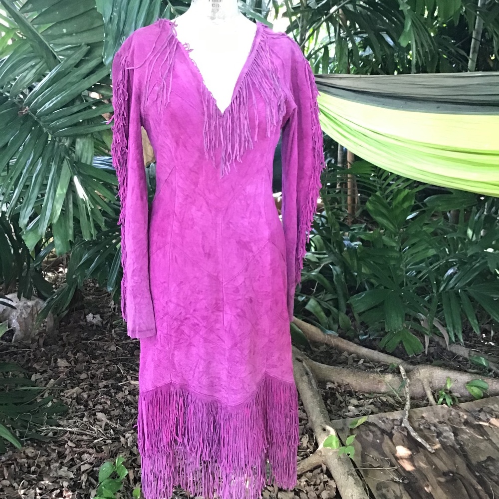 Vintage suede dress with fringes 1990